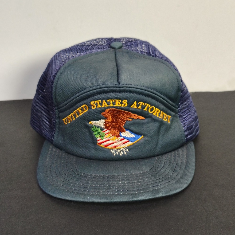 Vintage Lion Wear Mens United States Attorney Hat OS Navy Mesh Trucker Snapback